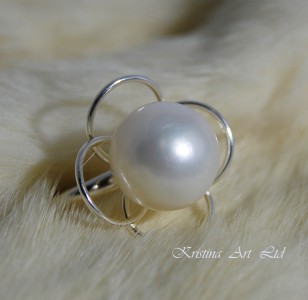 Сребърен пръстен *Шик*с бяла естествена  перла 